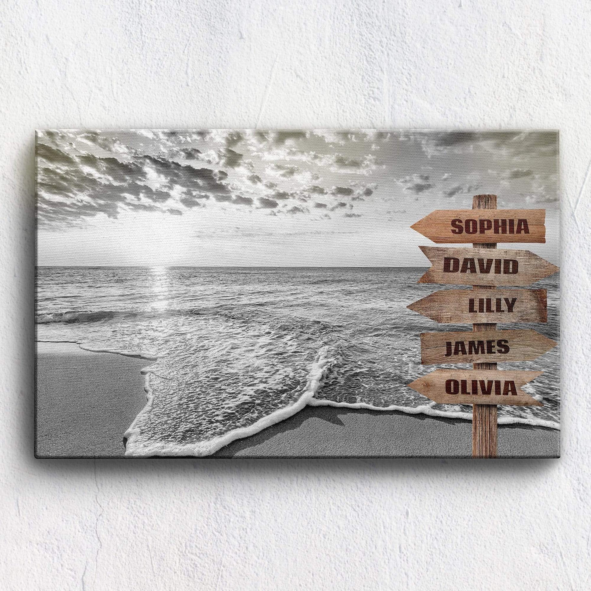 Beach Sunrise Black and White Customized Canvas With Multi Names