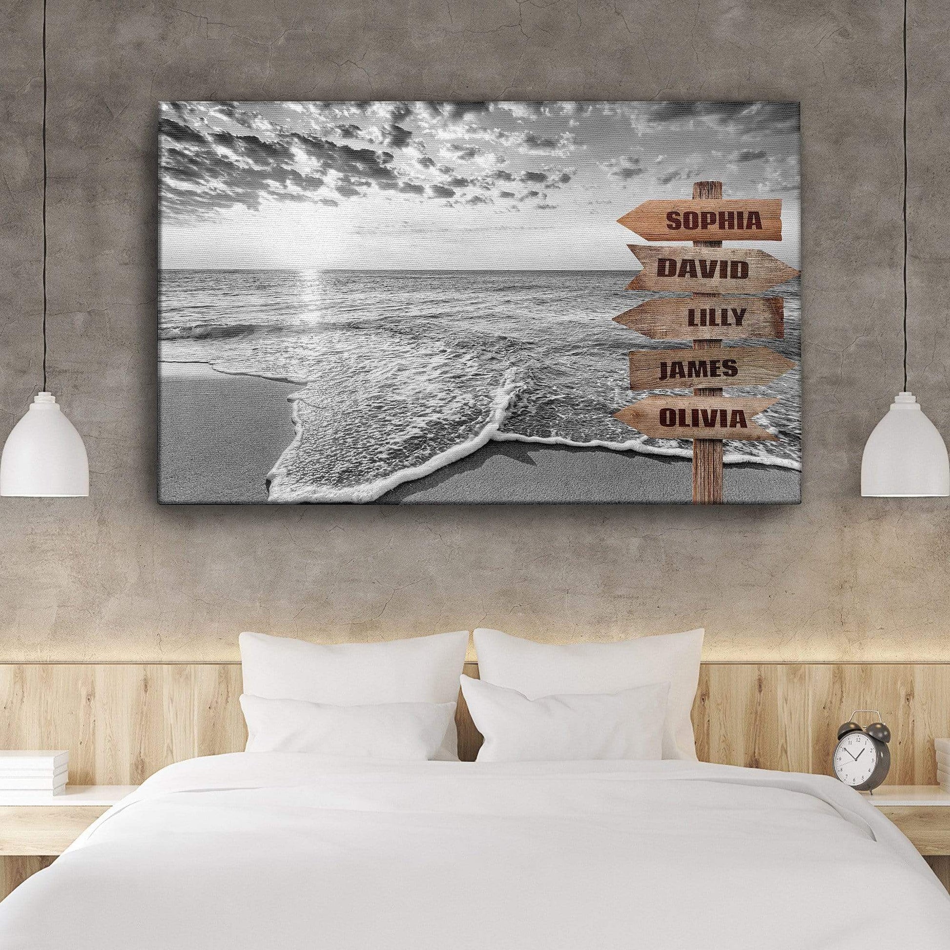 Beach Sunrise Black and White Customized Canvas With Multi Names