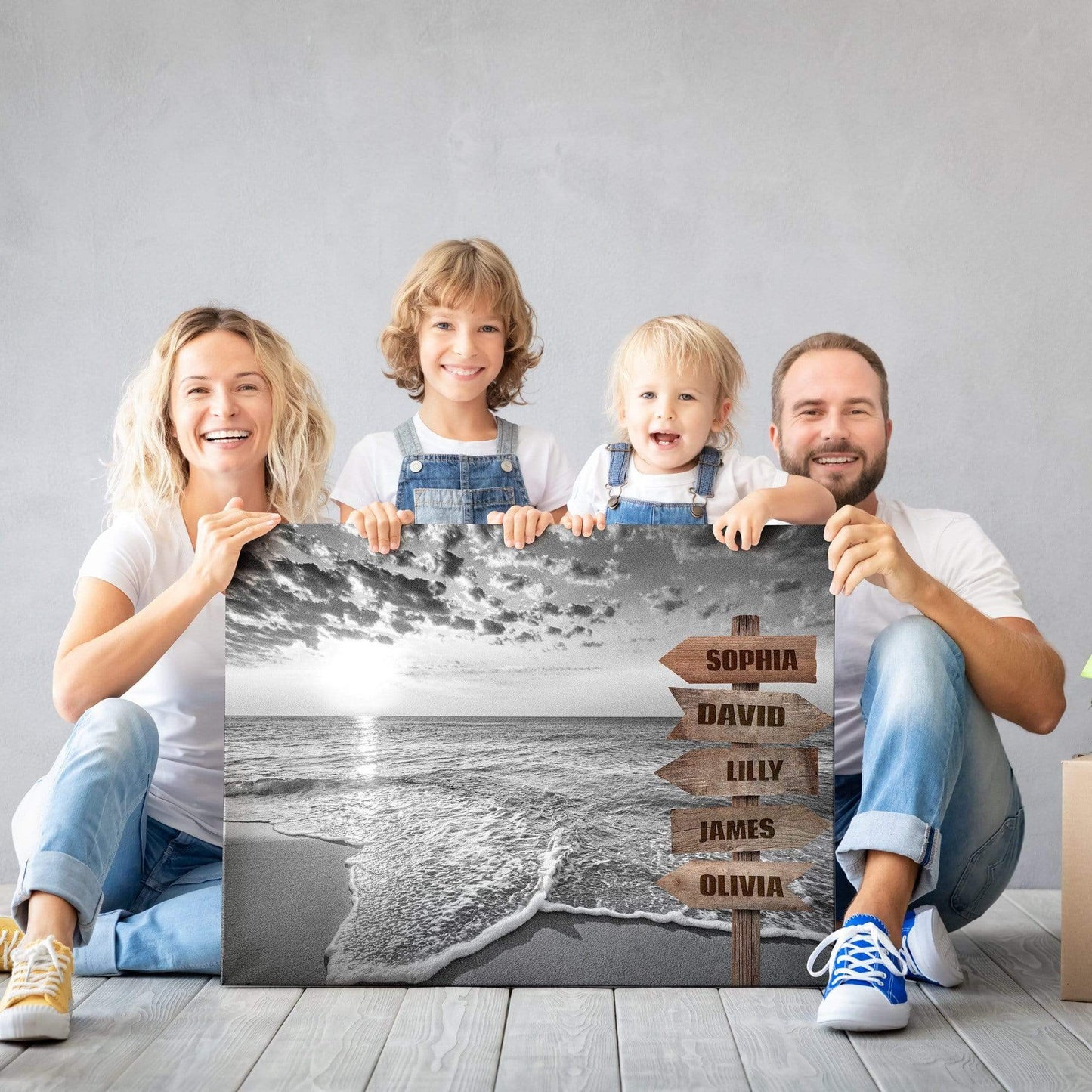 Beach Sunrise Black and White Customized Canvas With Multi Names