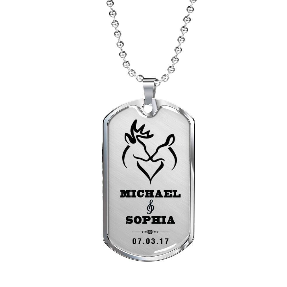 Personalized Couple Name & Date Military Necklace