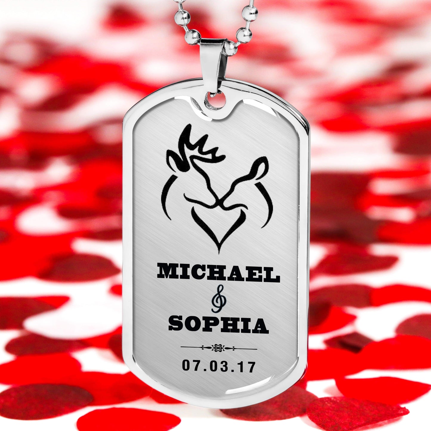 Personalized Couple Name & Date Military Necklace