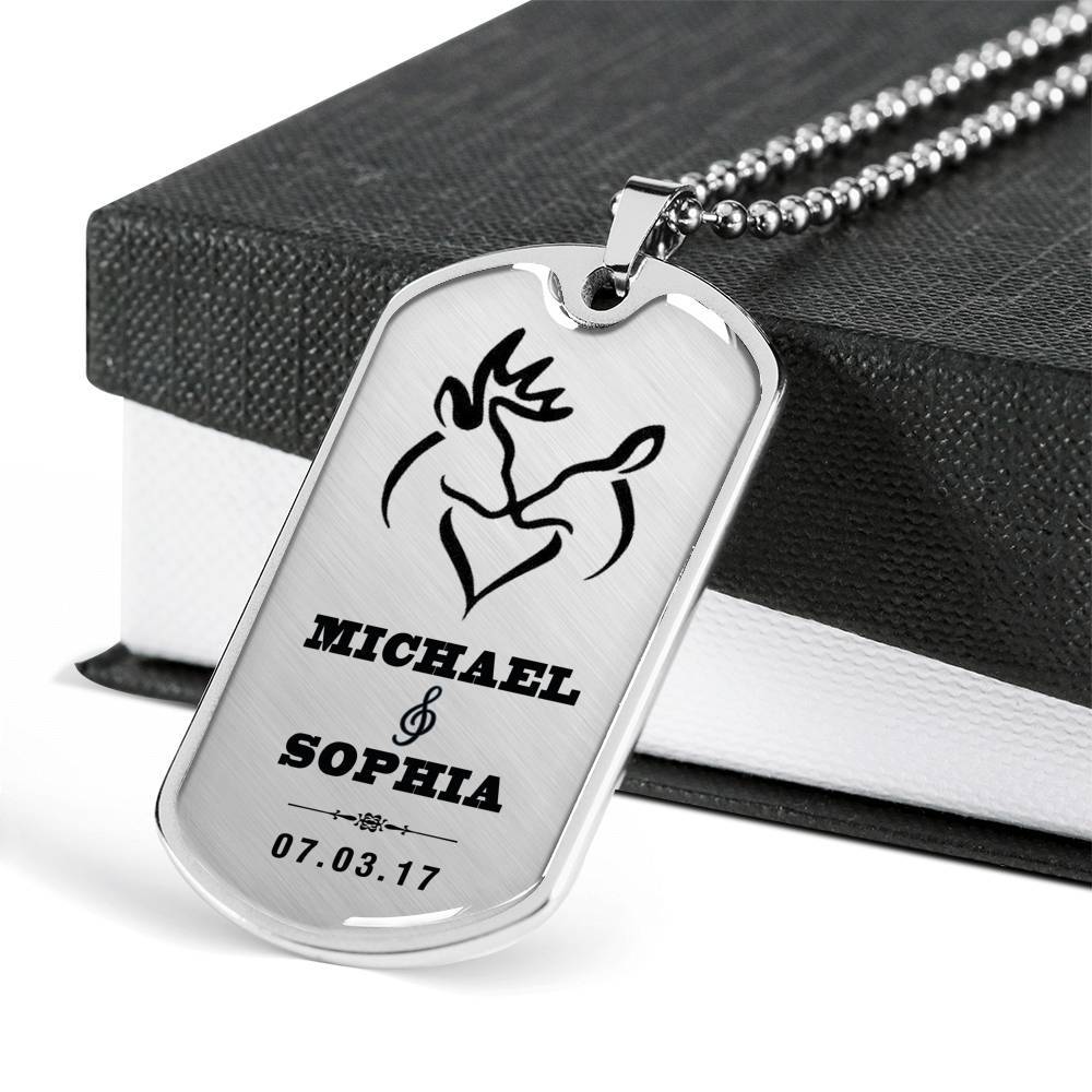 Personalized Couple Name & Date Military Necklace