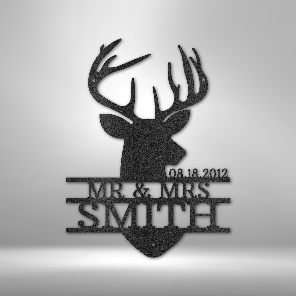 Custom Black / 12" Deer Head Monogram - Steel Sign