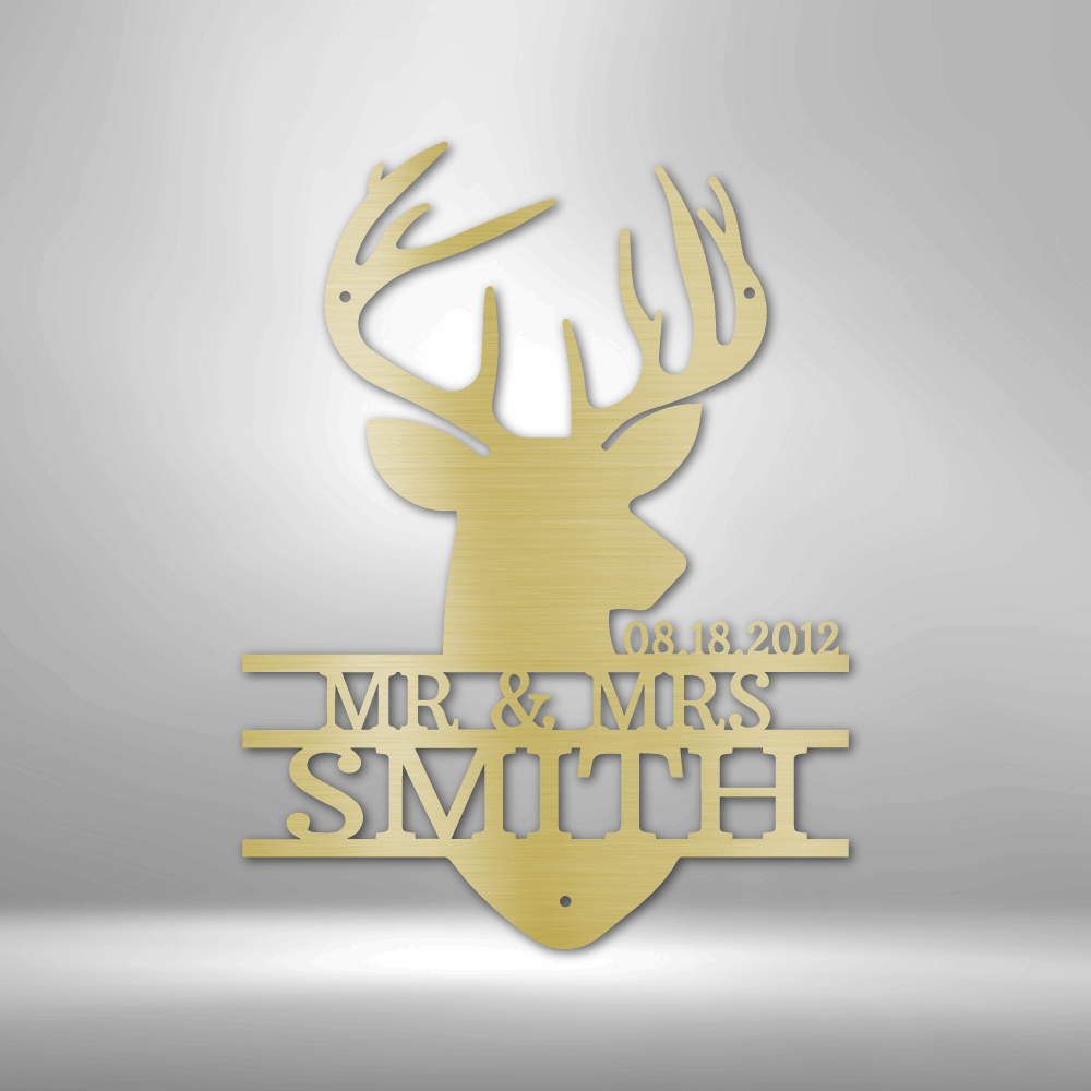 Custom Gold / 12" Deer Head Monogram - Steel Sign