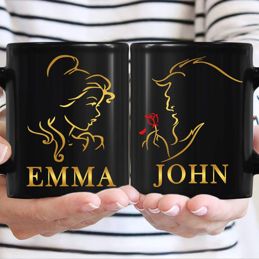 Customized Black Ceramic Beast Couple Mug