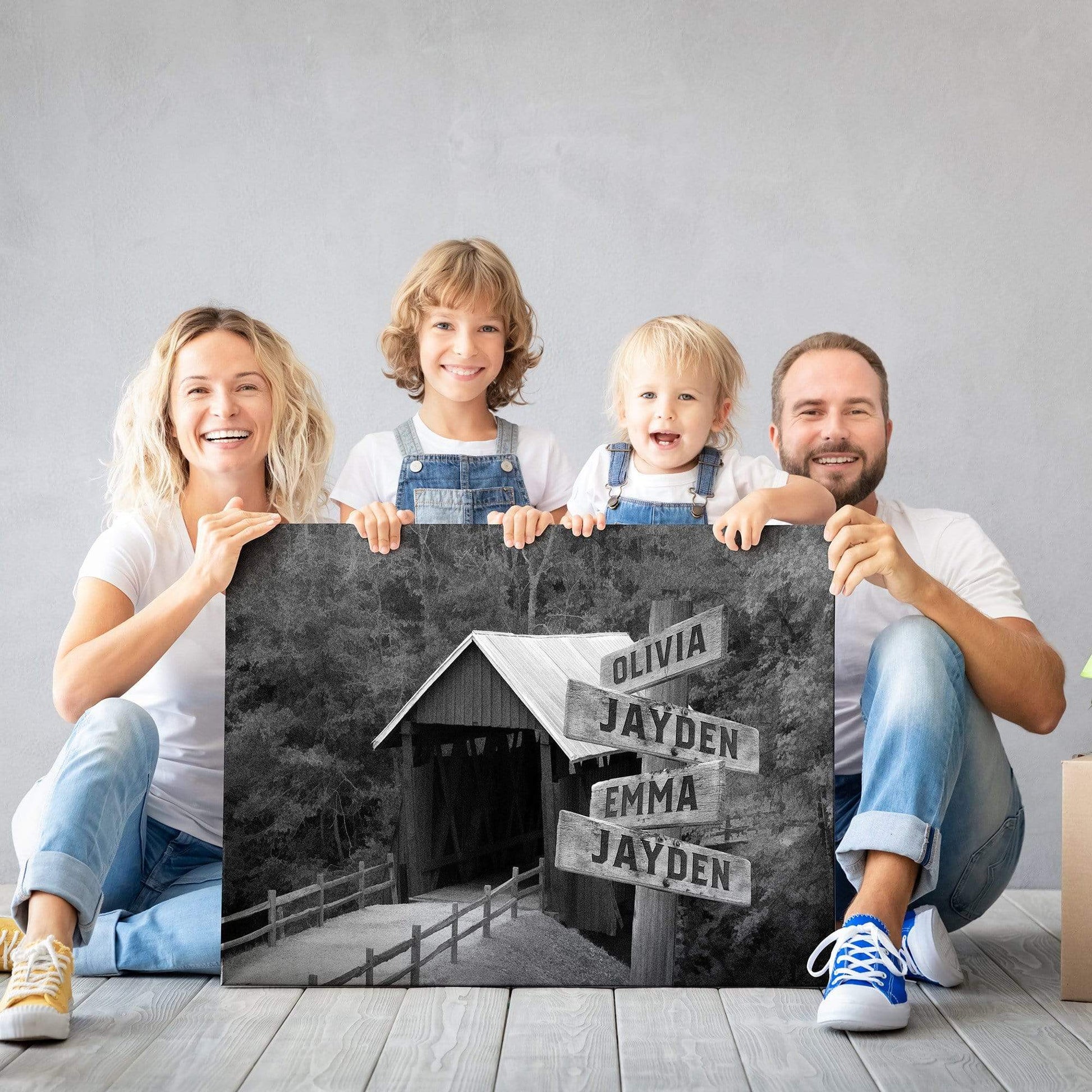 Customized Canvas Covered Bridge Black And White Customized Canvas With Multi Names