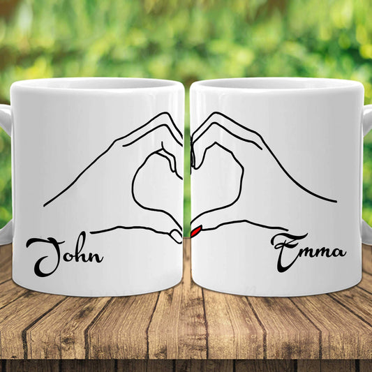 Customized Couple Heart Hands Coffee Mug