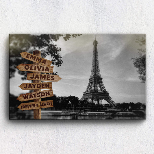 Eiffel Tower Black And White Customized Canvas With Multi Names