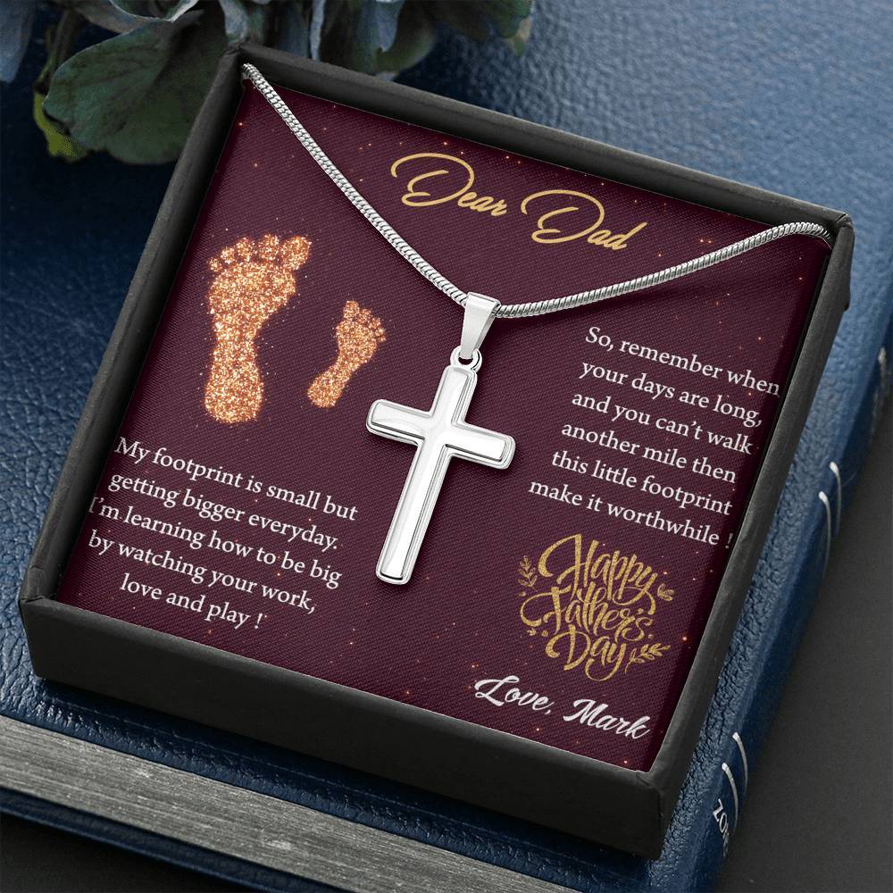 Jewelry Artisan Crafted Cross Necklace With Message Card, Necklace For Dad, Customized Silver Necklace, Dad Gift