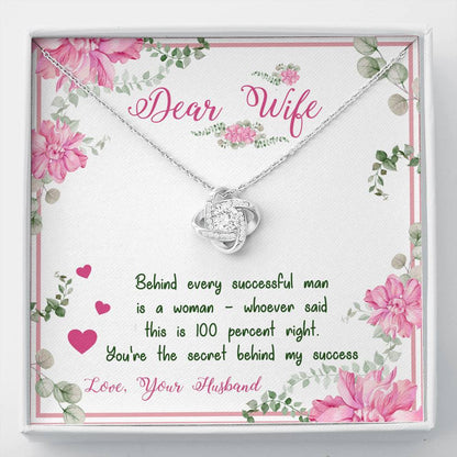 Jewelry 14K White Gold Finish Dear Wife Knot Pendant- You Are The Secret Behind My Success