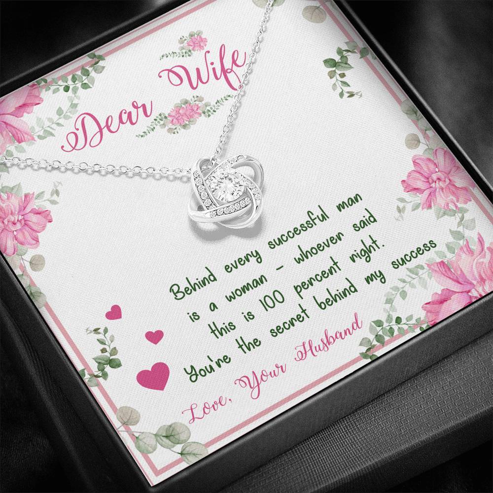 Jewelry 14K White Gold Finish Dear Wife Knot Pendant- You Are The Secret Behind My Success