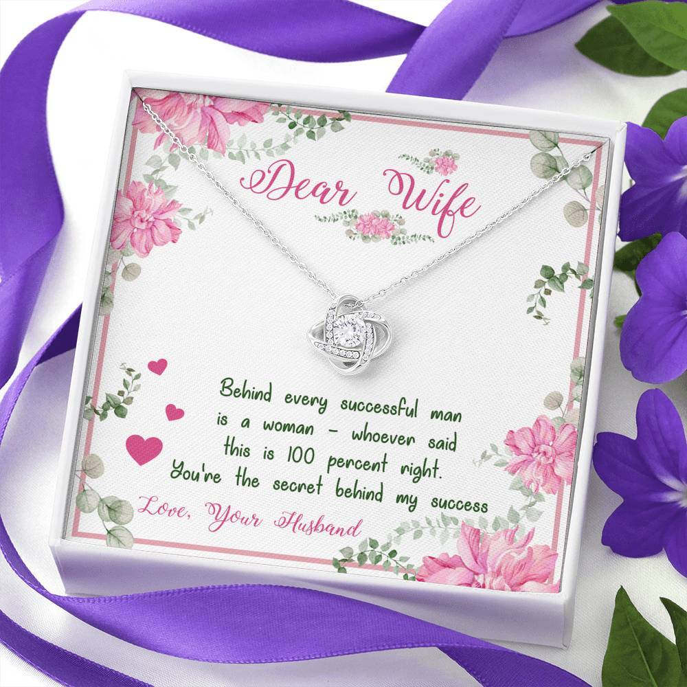 Jewelry 14K White Gold Finish Dear Wife Knot Pendant- You Are The Secret Behind My Success