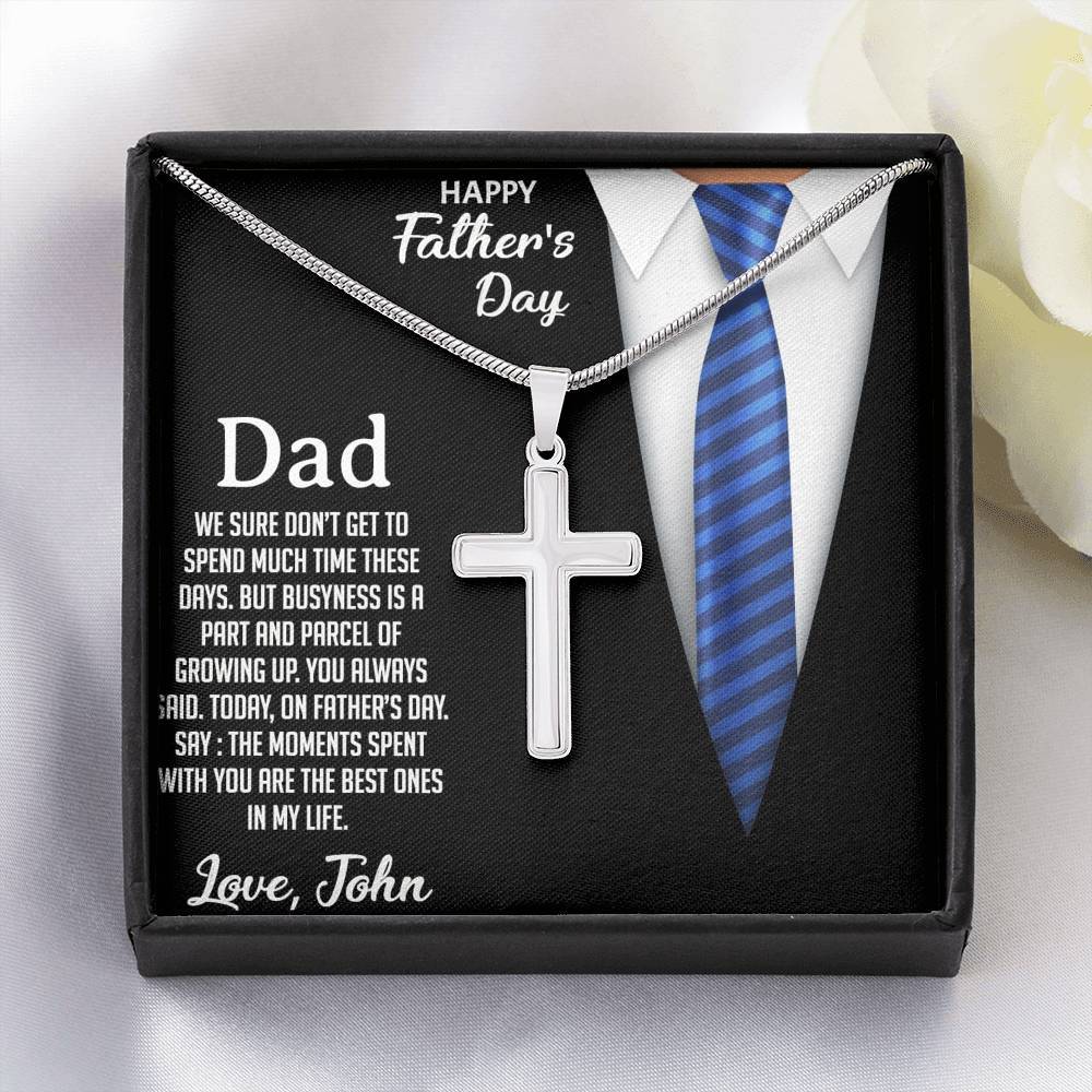 Jewelry Standard Box Gift For Dad For Father's Day, Artisan Crafted Necklace For Father From Kids, Dad The Moments Spent With You Are The Best Ones, Custom Silver Necklace