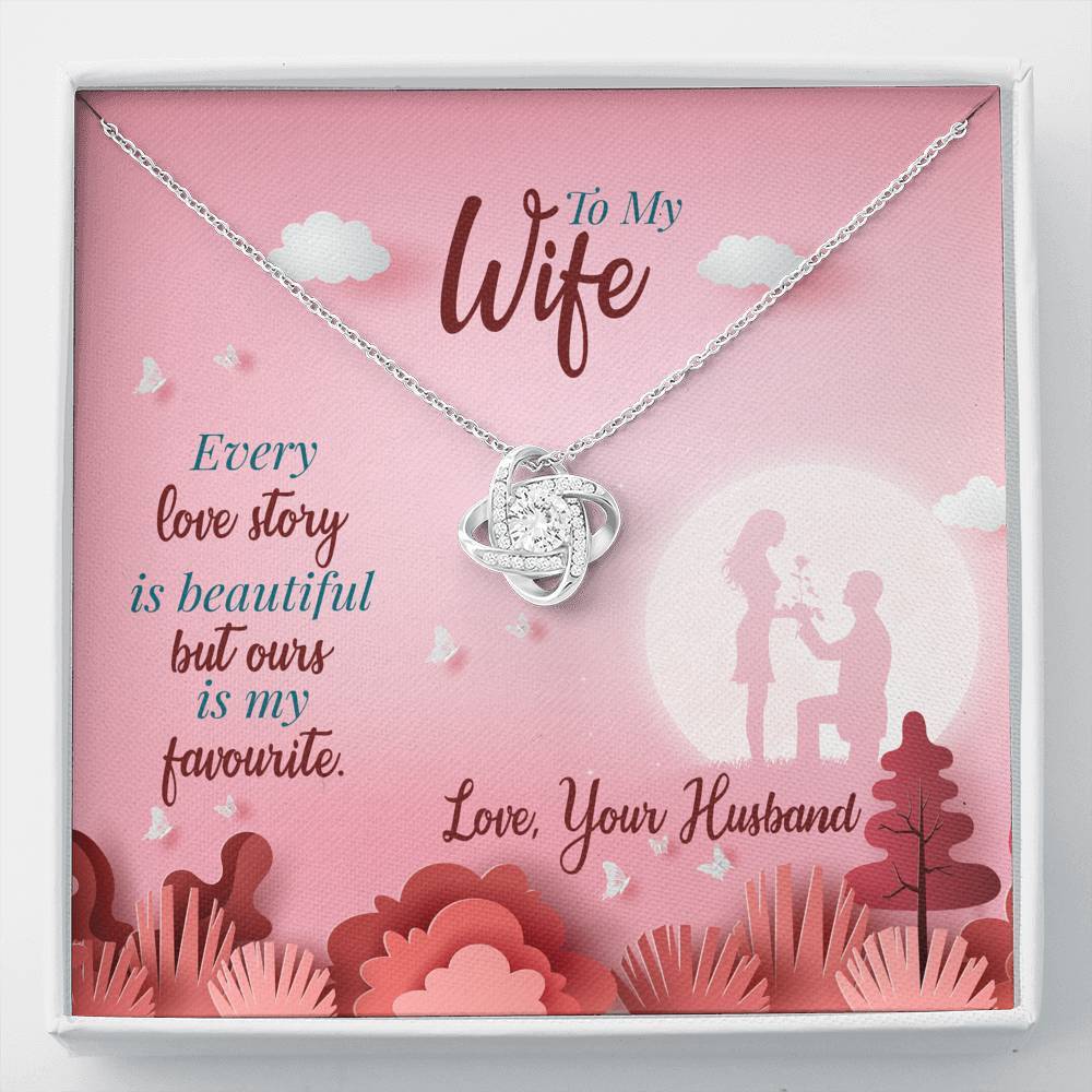 Jewelry 14K White Gold Finish Knot Pendant-Our Love Story Is My Favorite