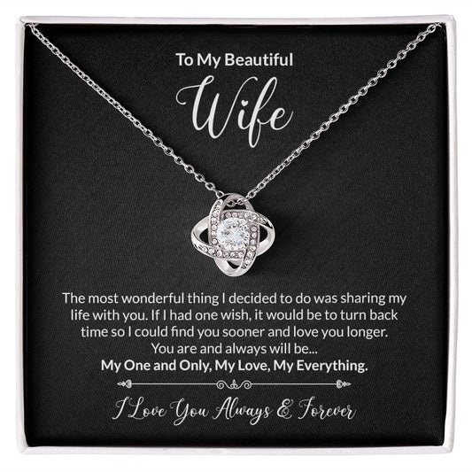 Jewelry 14K White Gold Finish / Standard Box To My Beautiful Wife Love Knot Necklace With You Are and Always Will My One and Only Message Card