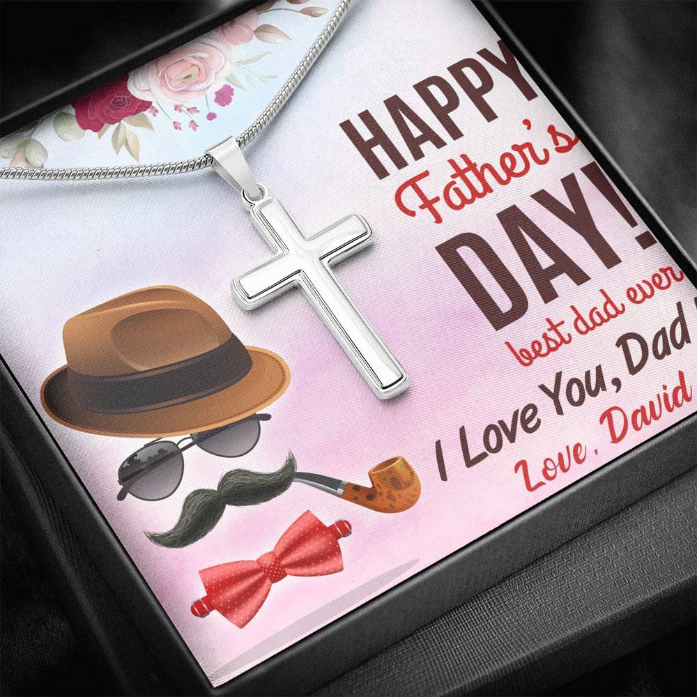 Jewelry To My Dad, I Love You Dad, Artisan Custom Cross Necklace, Gift Ideas For Him, Custom Silver Necklace With Message Card, Happy Father's Day, Customized Gift For Dad