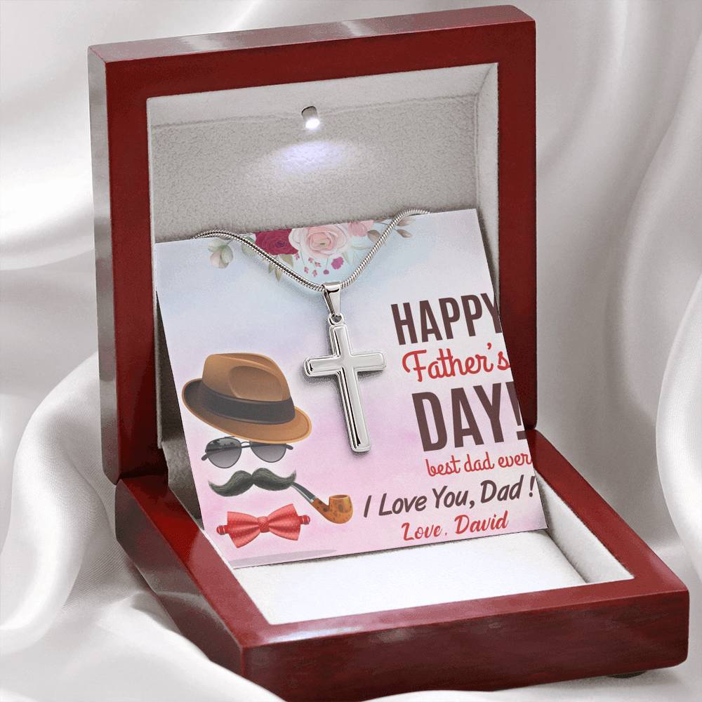 Jewelry To My Dad, I Love You Dad, Artisan Custom Cross Necklace, Gift Ideas For Him, Custom Silver Necklace With Message Card, Happy Father's Day, Customized Gift For Dad