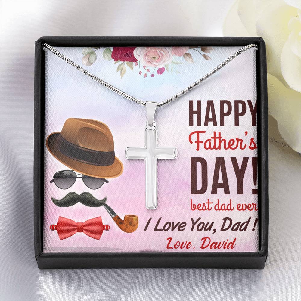 Jewelry Standard Box To My Dad, I Love You Dad, Artisan Custom Cross Necklace, Gift Ideas For Him, Custom Silver Necklace With Message Card, Happy Father's Day, Customized Gift For Dad