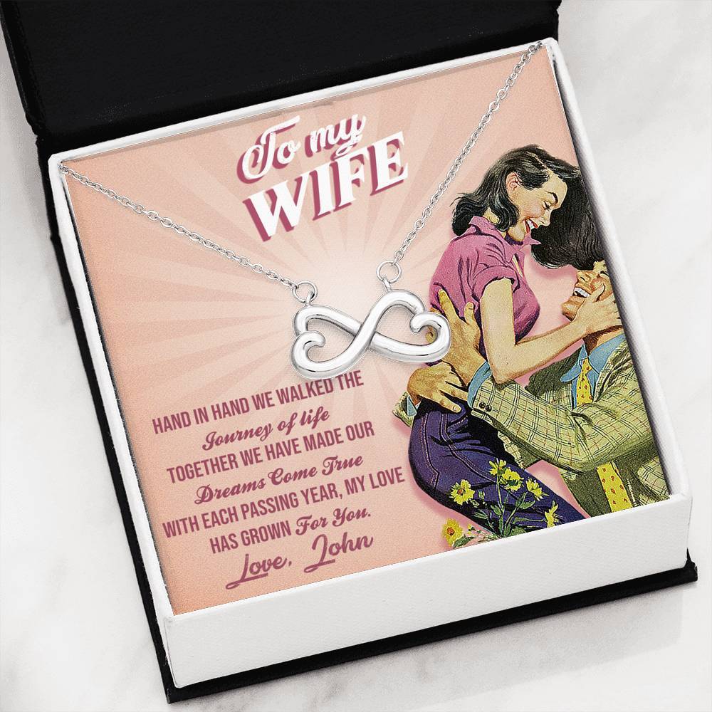 To My Wife "Hand In Hand We Walked The Journey Of Life" Custom Message Card Infinity Necklace