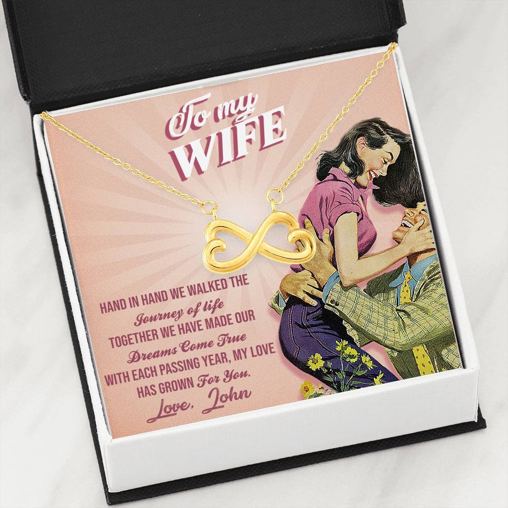 To My Wife "Hand In Hand We Walked The Journey Of Life" Custom Message Card Infinity Necklace