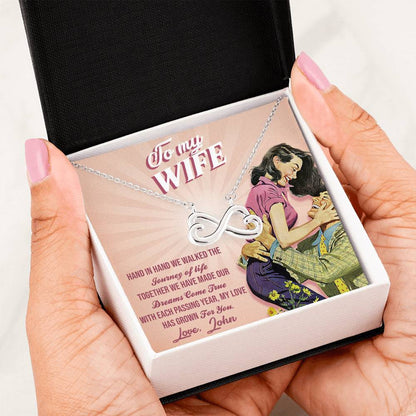 To My Wife "Hand In Hand We Walked The Journey Of Life" Custom Message Card Infinity Necklace