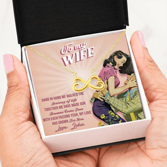 To My Wife "Hand In Hand We Walked The Journey Of Life" Custom Message Card Infinity Necklace