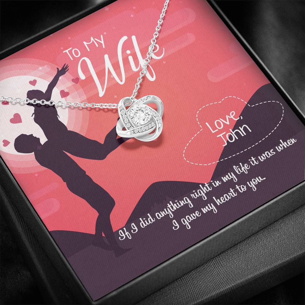 Jewelry 14K White Gold Finish To My Wife- I Gave My Heart To You Custom Knot Pendant