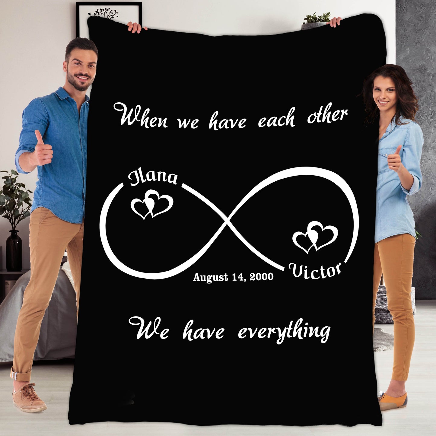 Personalized Blanket Adult-Best Selling-60"X80" / Black Infinity Love Personalized Blanket