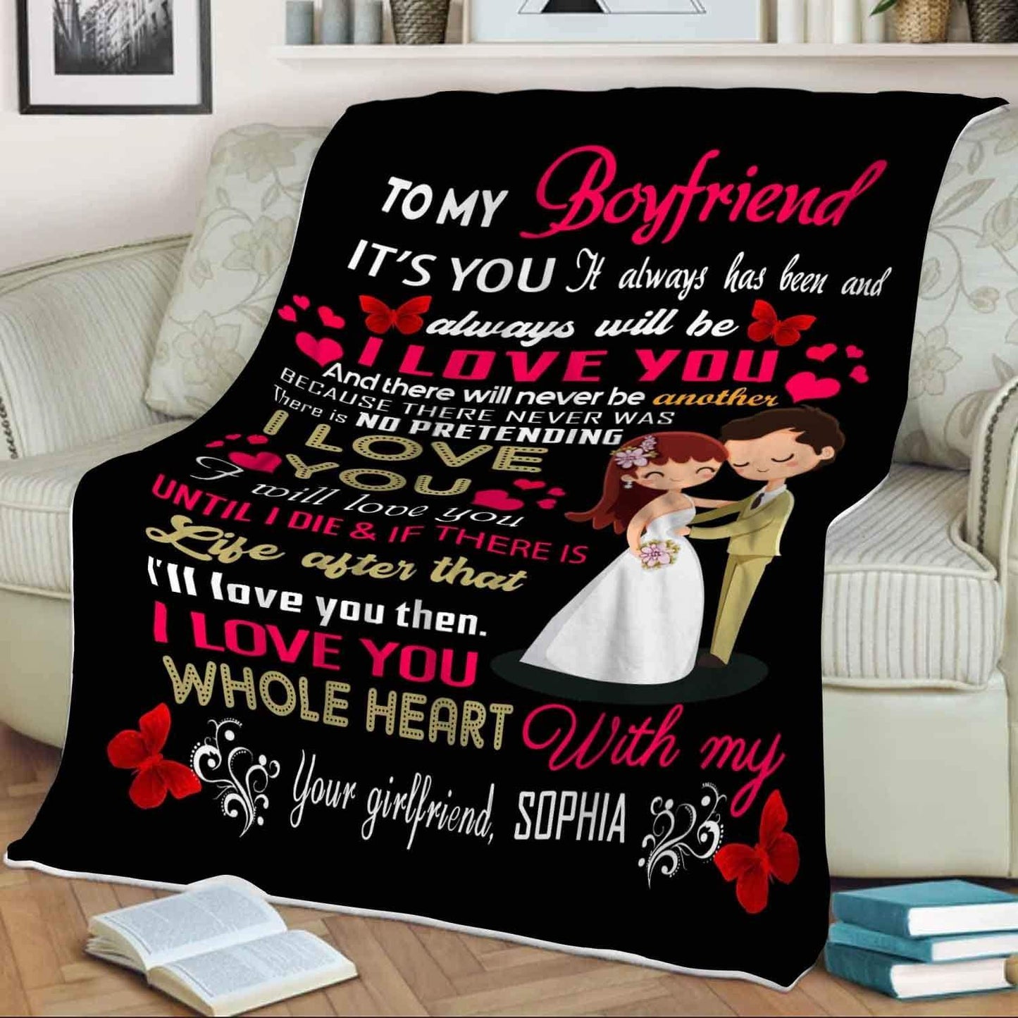 "To My Boyfriend I Love You With My Whole Heart "- To My Boyfriend Personalized Blanket 