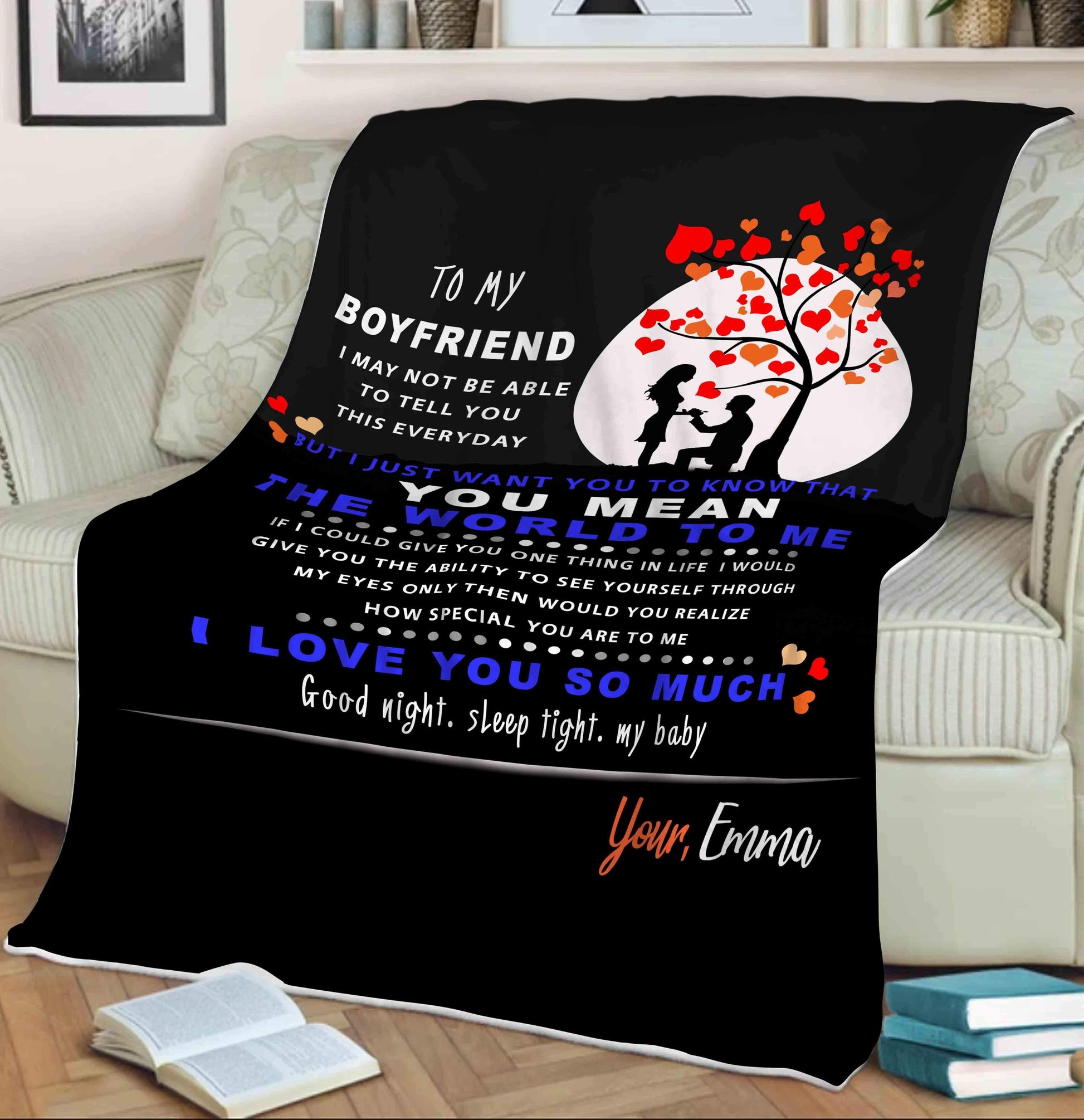 "To My Boyfriend You Mean The World To Me" Personalized Blanket for Boyfriend