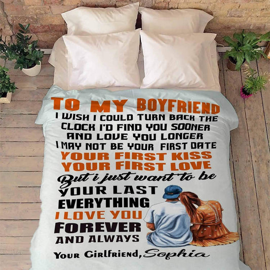 "To My Boyfriend Your First Love Your First Kiss"- Personalized Blanket