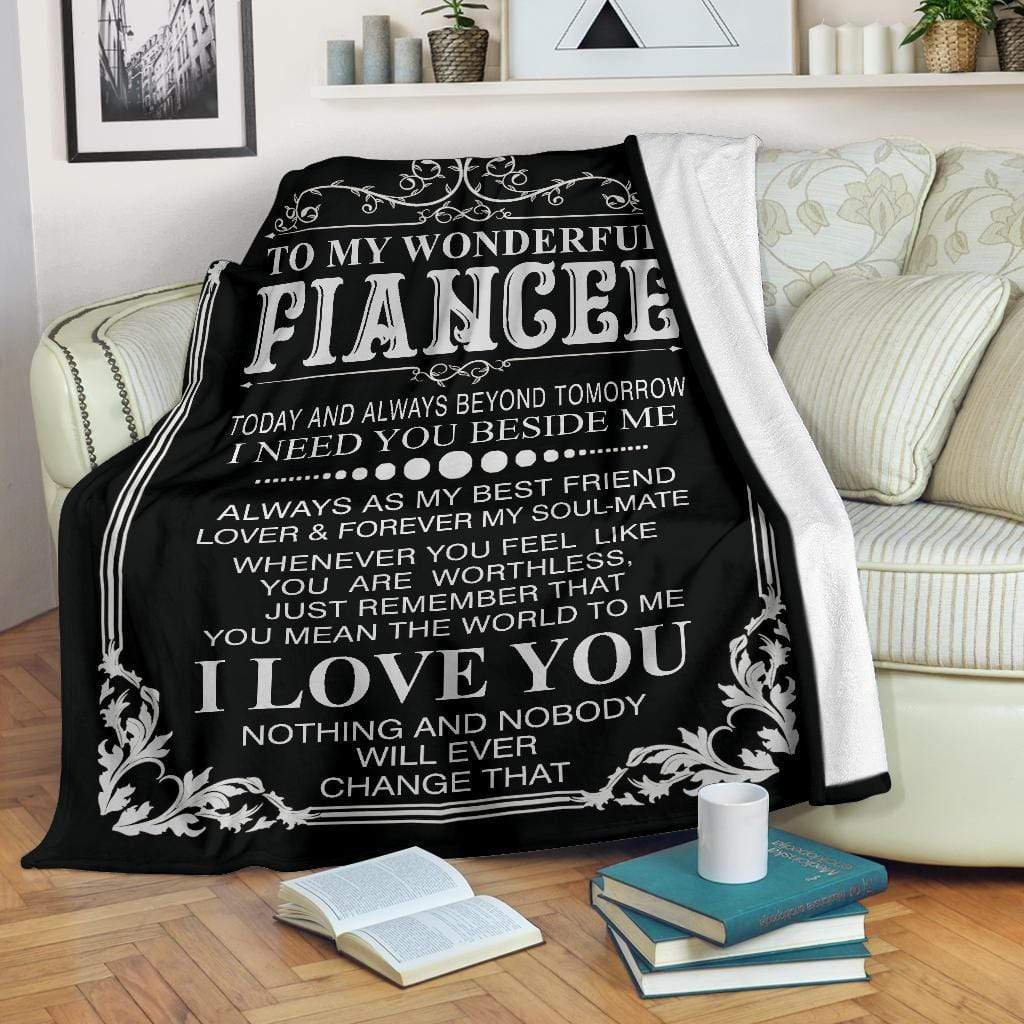 "To My Wonderful Fiancee" Fleece Blanket | White Personalized Fleece Blanket for Fiancé