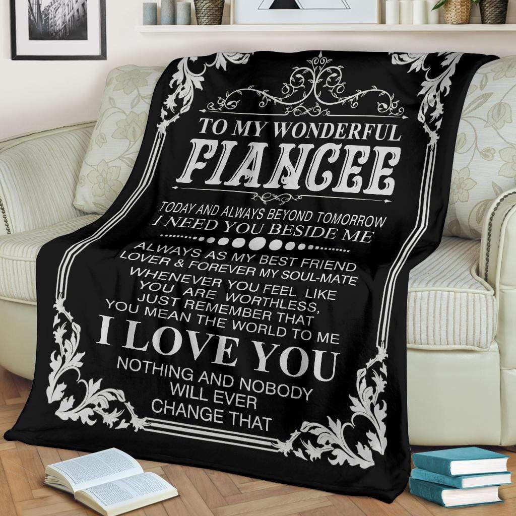 "To My Wonderful Fiancee" Fleece Blanket | White Personalized Fleece Blanket for Fiancé