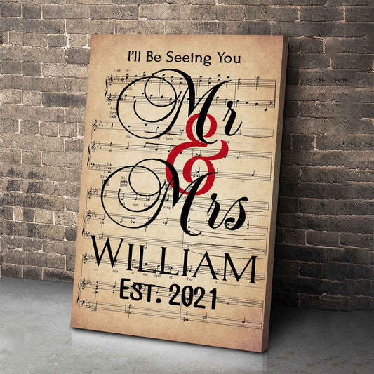 Personalized Canvas 36" x 24" -BEST SELLER Mr. And Mrs. Song Notes Canvas For Couples - Ready To Hang