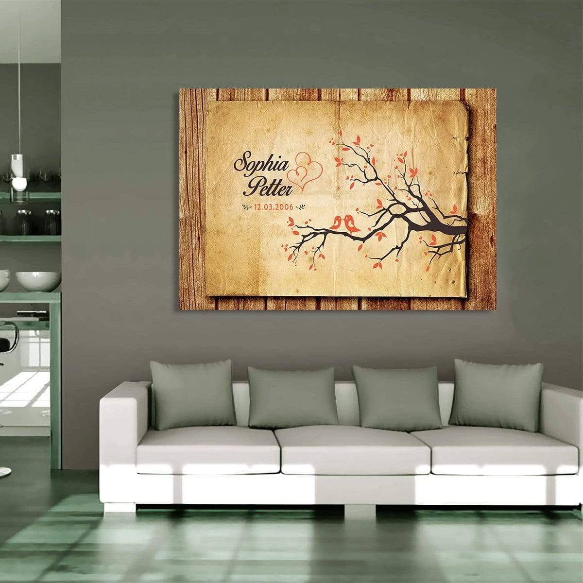 Wooden Piece Love Birds Custom Canvas