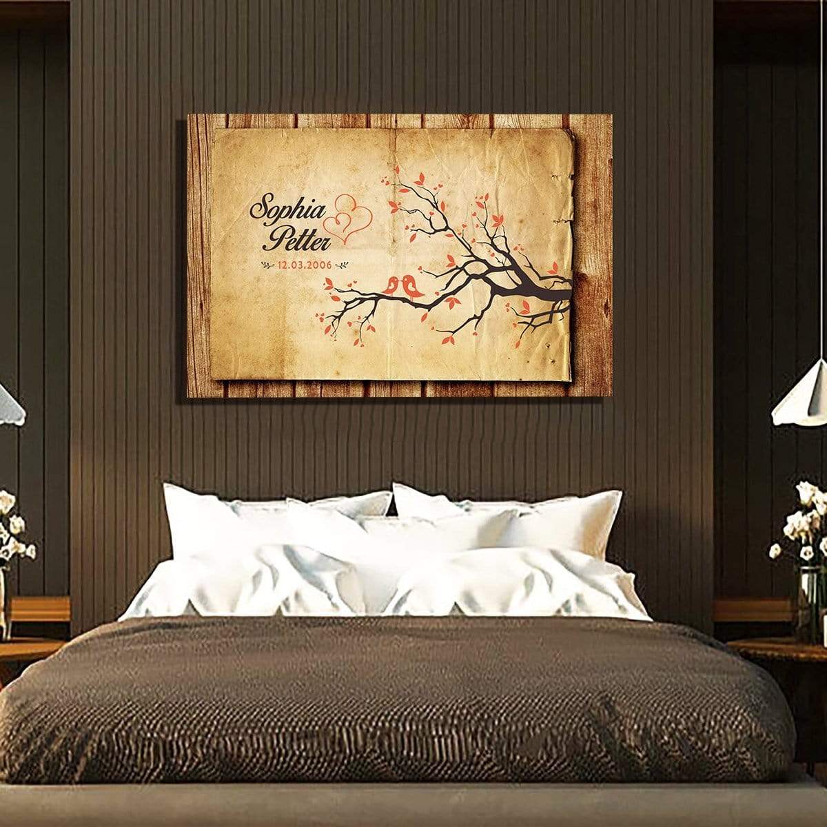 Wooden Piece Love Birds Custom Canvas