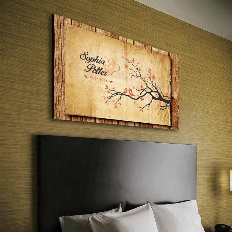 Wooden Piece Love Birds Custom Canvas