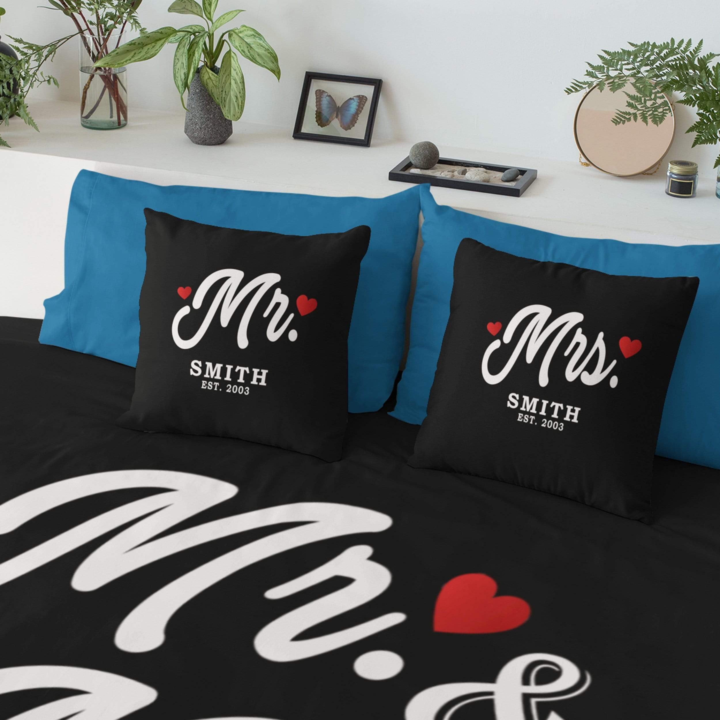 Mr and Mrs 18x18 Linen Pillow Set - Pillow Decor